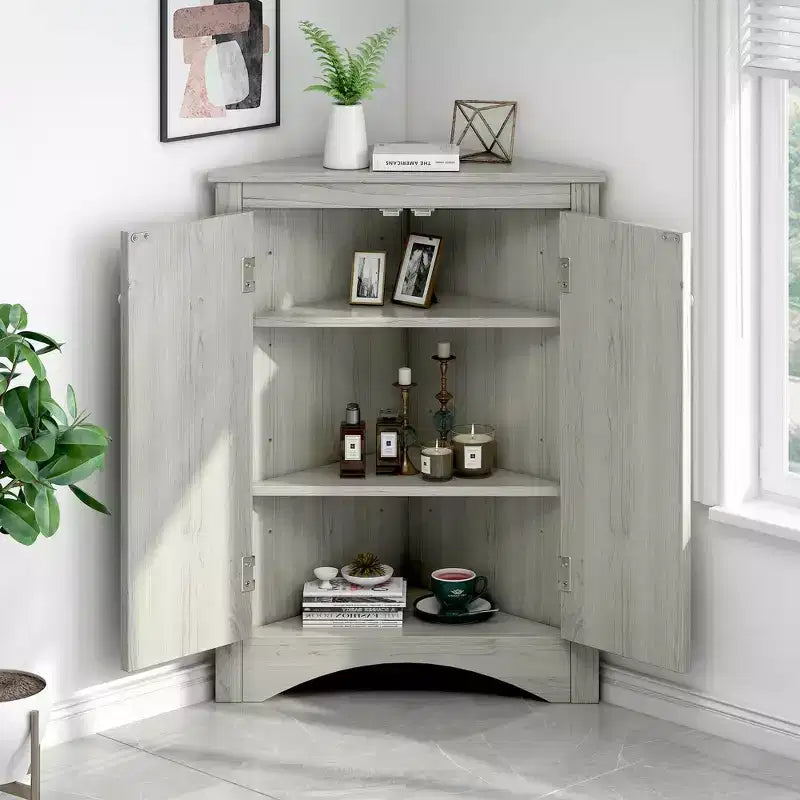 Triangle Corner Bathroom Cabinet with Adjustable Shelves