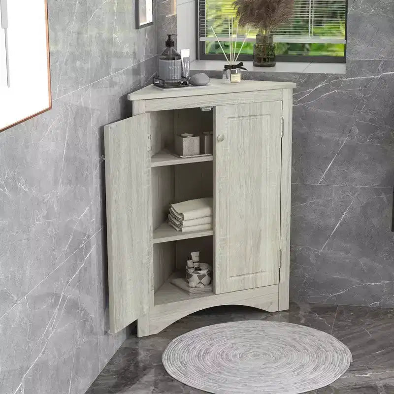Triangle Corner Bathroom Cabinet with Adjustable Shelves