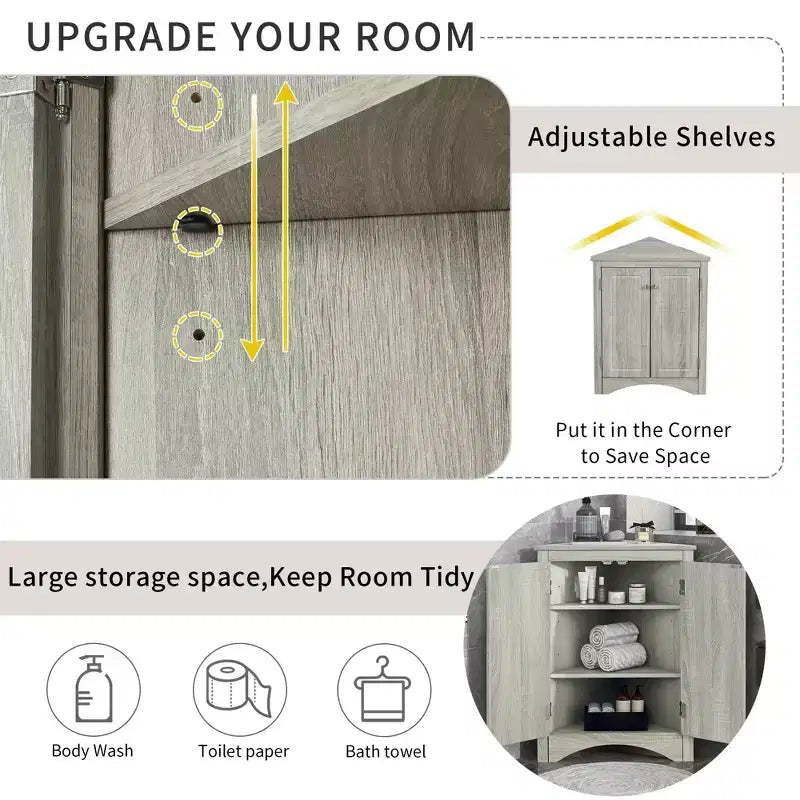 Triangle Corner Bathroom Cabinet with Adjustable Shelves