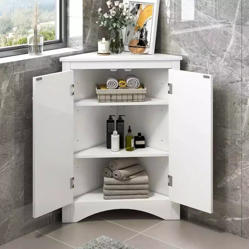 Triangle Corner Bathroom Cabinet with Adjustable Shelves