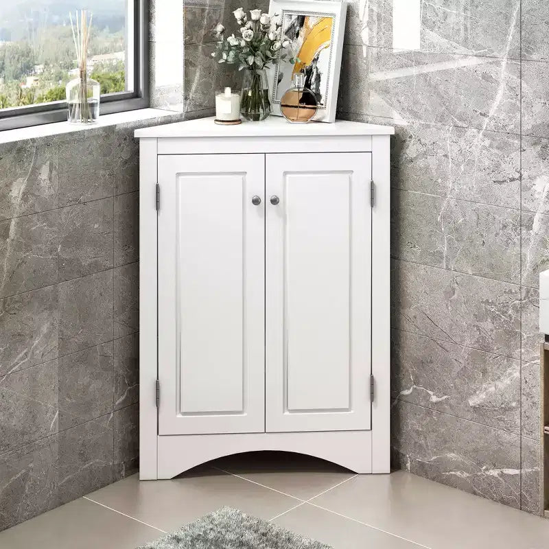 Triangle Corner Bathroom Cabinet with Adjustable Shelves