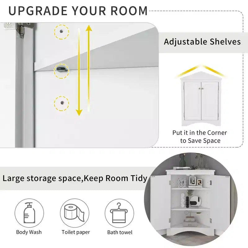 Triangle Corner Bathroom Cabinet with Adjustable Shelves