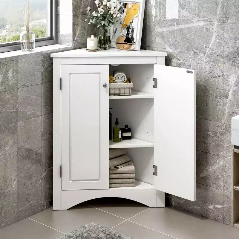 Triangle Corner Bathroom Cabinet with Adjustable Shelves