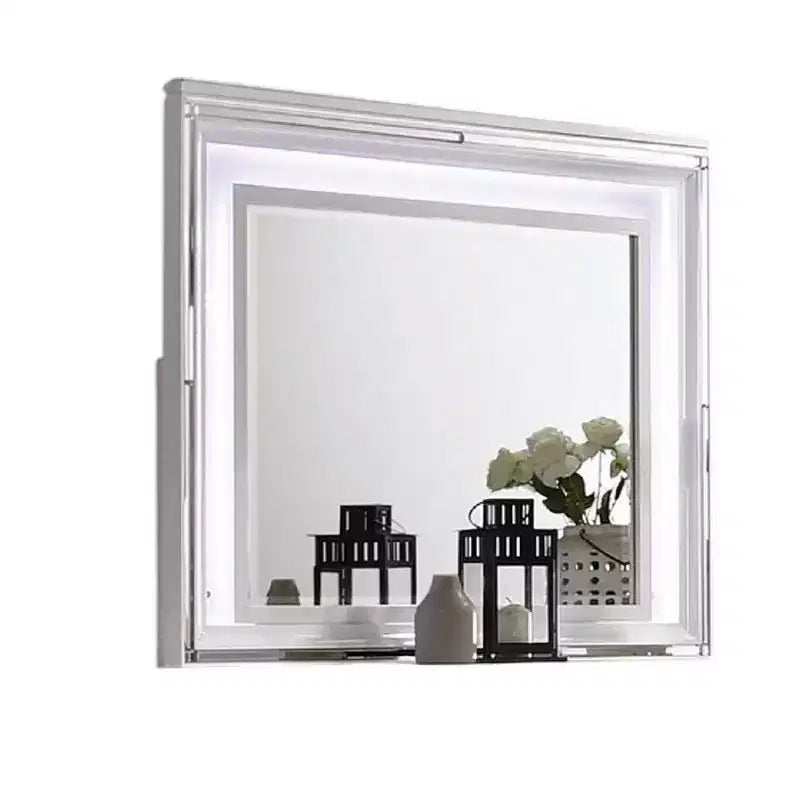 LED Vanity Dresser Mirror with Wood Frame, 47 Inch White