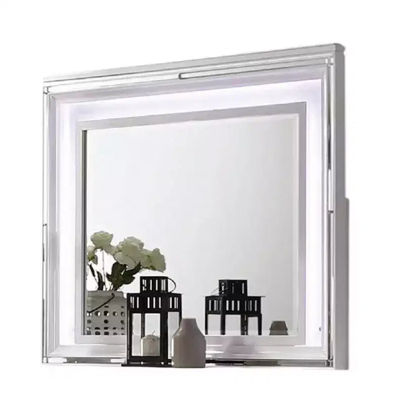 LED Vanity Dresser Mirror with Wood Frame, 47 Inch White