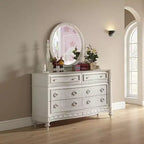 Royal Hampton Vanity Dresser Mirror, 35x48, White Wood Floral, Beveled Edge