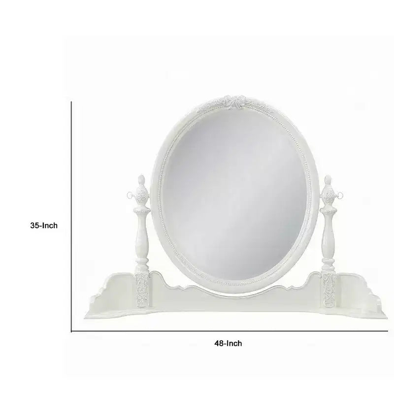 Vanity Dresser Mirror 35x48 White Wood Floral Beveled Edge
