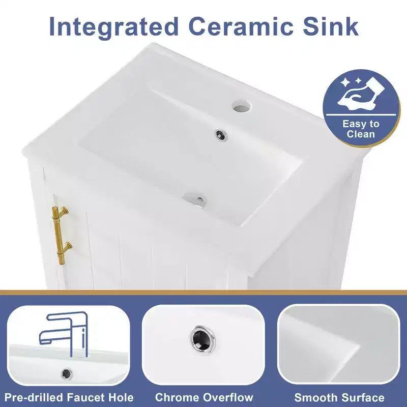 20 Inch Bathroom Vanity with Sink, Soft-Close Door, Storage Rack and Open Shelf