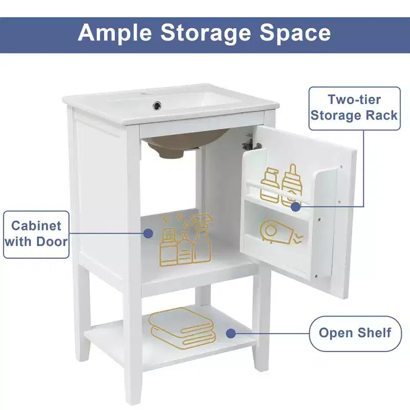 20 Inch Bathroom Vanity with Sink, Soft-Close Door, Storage Rack and Open Shelf