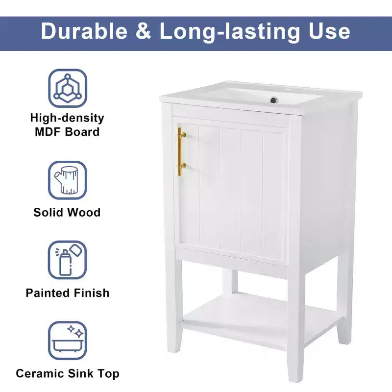20 Inch Bathroom Vanity with Sink, Soft-Close Door, Storage Rack and Open Shelf