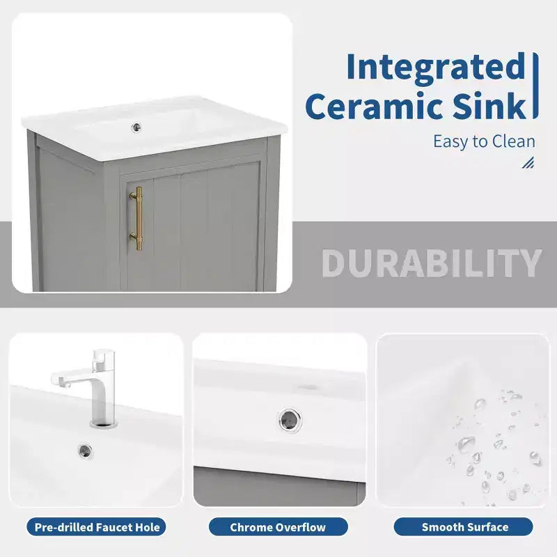 20 Inch Bathroom Vanity with Sink, Soft-Close Door, Storage Rack and Open Shelf