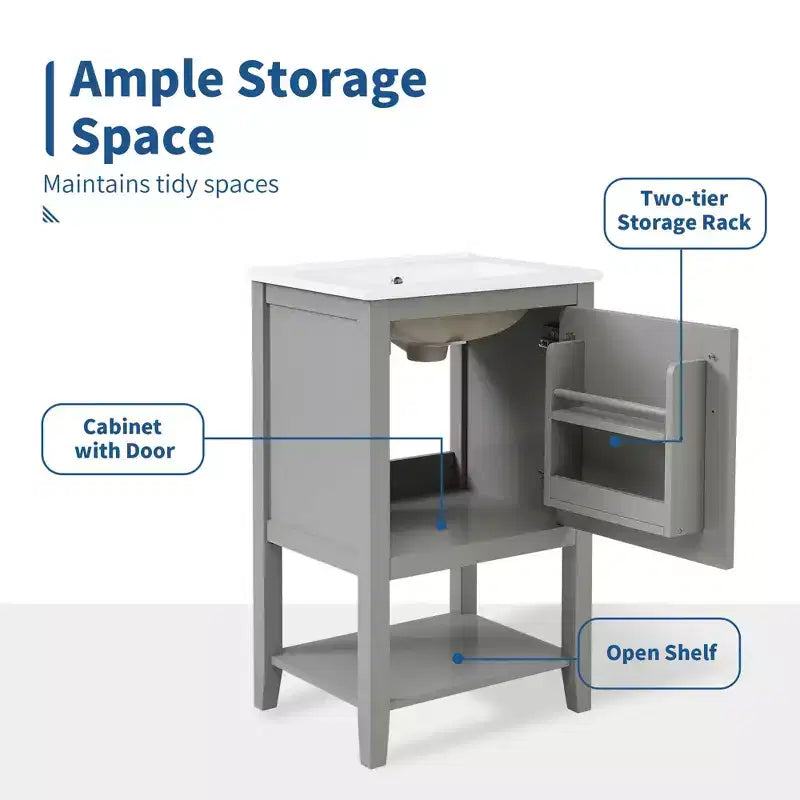 20 Inch Bathroom Vanity with Sink, Soft-Close Door, Storage Rack and Open Shelf