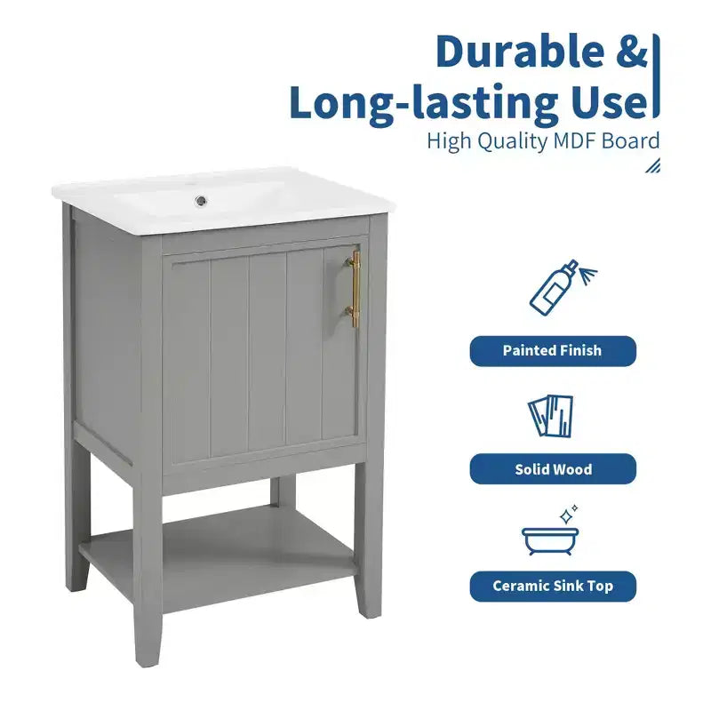 20 Inch Bathroom Vanity with Sink, Soft-Close Door, Storage Rack and Open Shelf