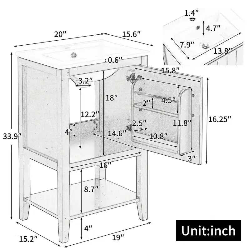 20 Inch Bathroom Vanity with Sink, Soft-Close Door, Storage Rack and Open Shelf