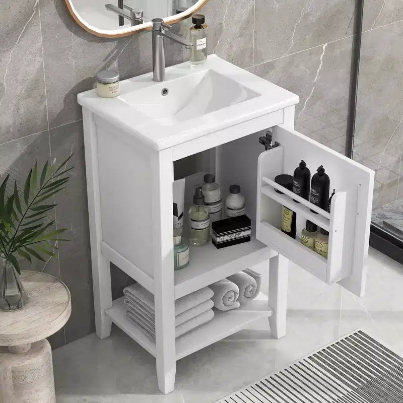 20 Inch Bathroom Vanity with Sink, Soft-Close Door, Storage Rack and Open Shelf