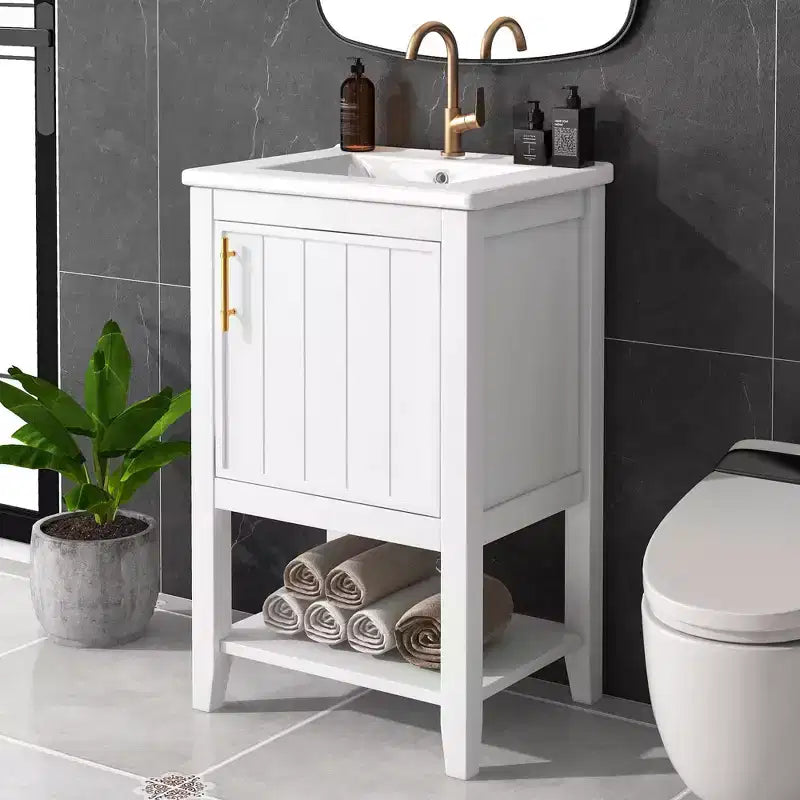 20 Inch Bathroom Vanity with Sink, Soft-Close Door, Storage Rack and Open Shelf