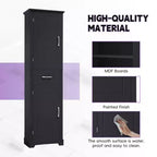 Mobiletto bagno alto con 2 ante, ripiani regolabili e mensola a muro, MDF, Nero