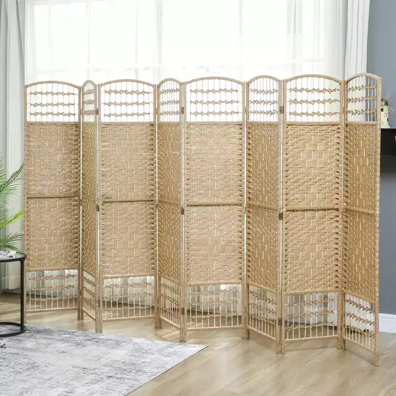 8-Panel Folding Room Divider with Woven Fiber Panels