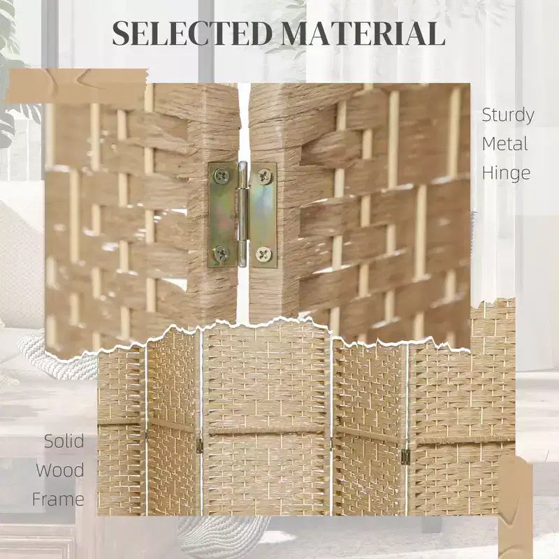 8-Panel Folding Room Divider with Woven Fiber Panels