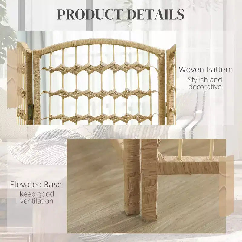 8-Panel Folding Room Divider with Woven Fiber Panels