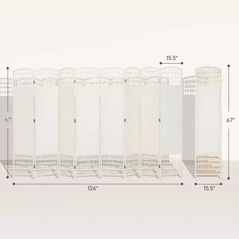 8-Panel Folding Room Divider with Woven Fiber Panels