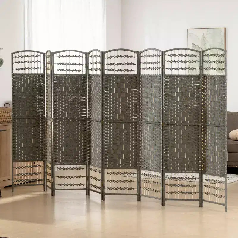 8-Panel Folding Room Divider with Woven Fiber Panels