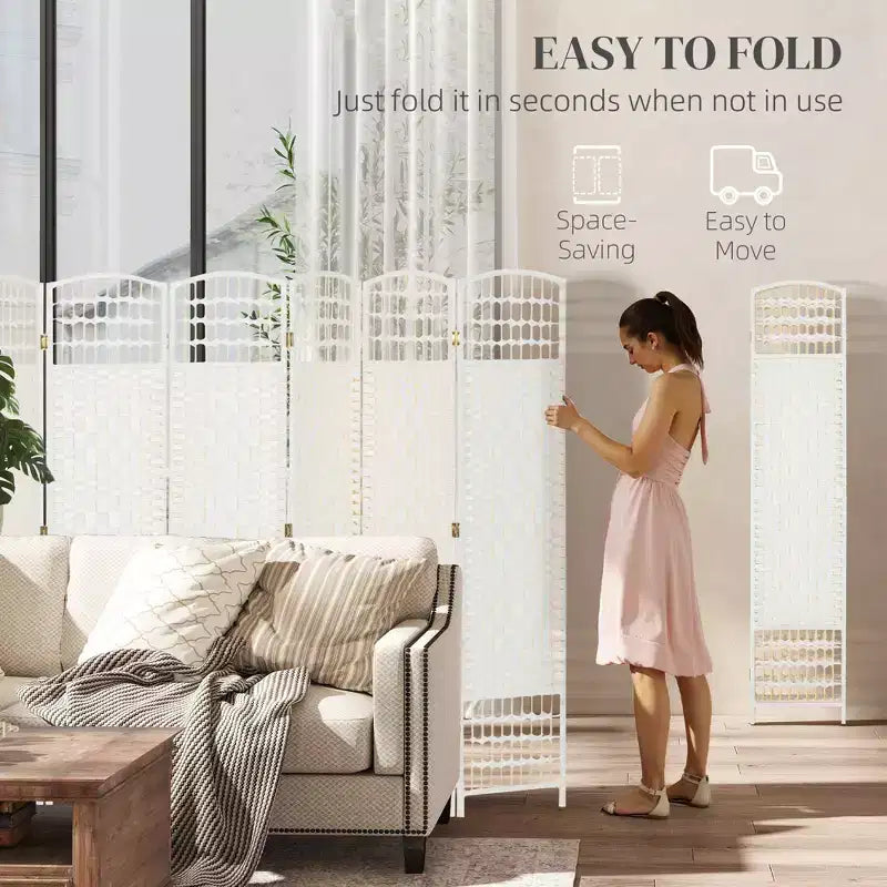8-Panel Folding Room Divider with Woven Fiber Panels
