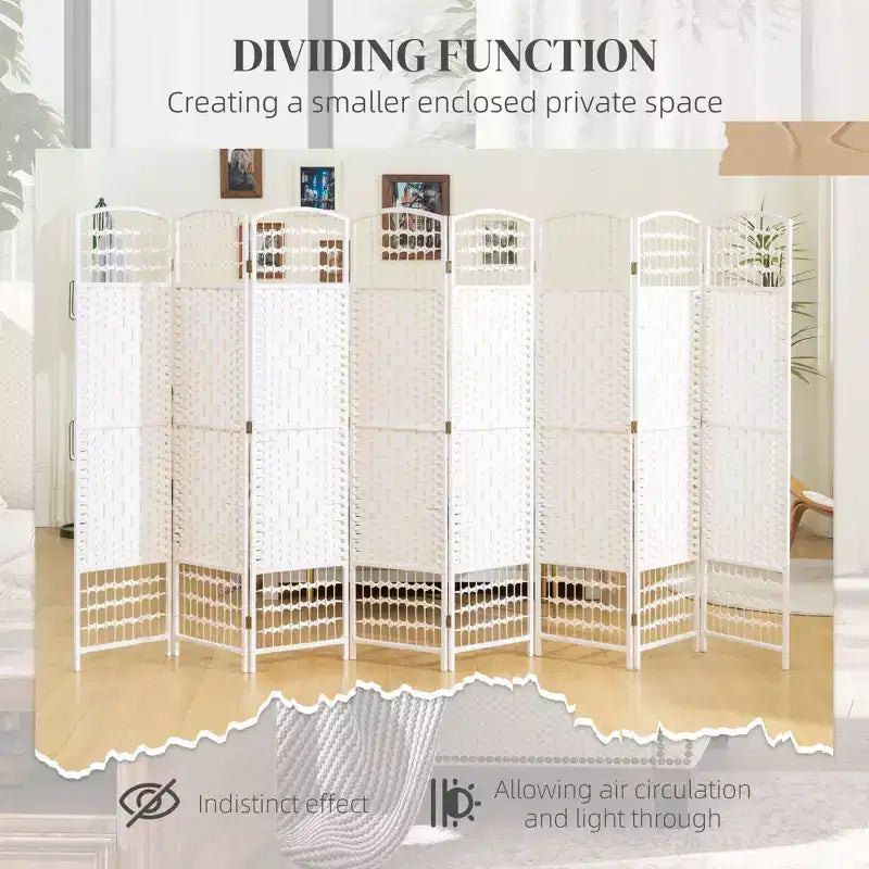 8-Panel Folding Room Divider with Woven Fiber Panels
