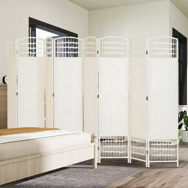 8-Panel Folding Room Divider with Woven Fiber Panels