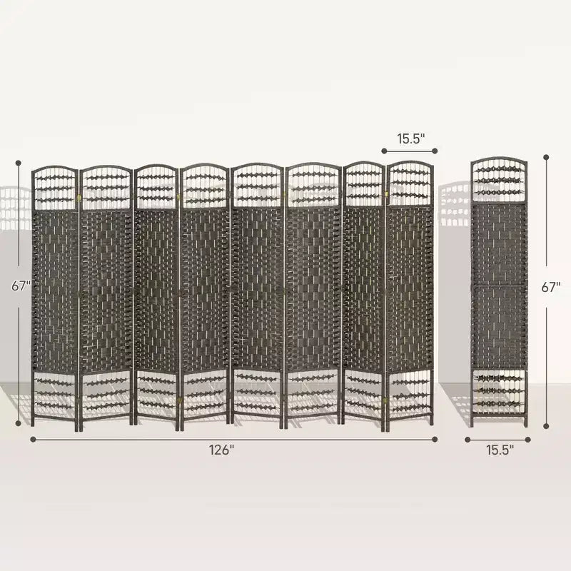 8-Panel Folding Room Divider with Woven Fiber Panels