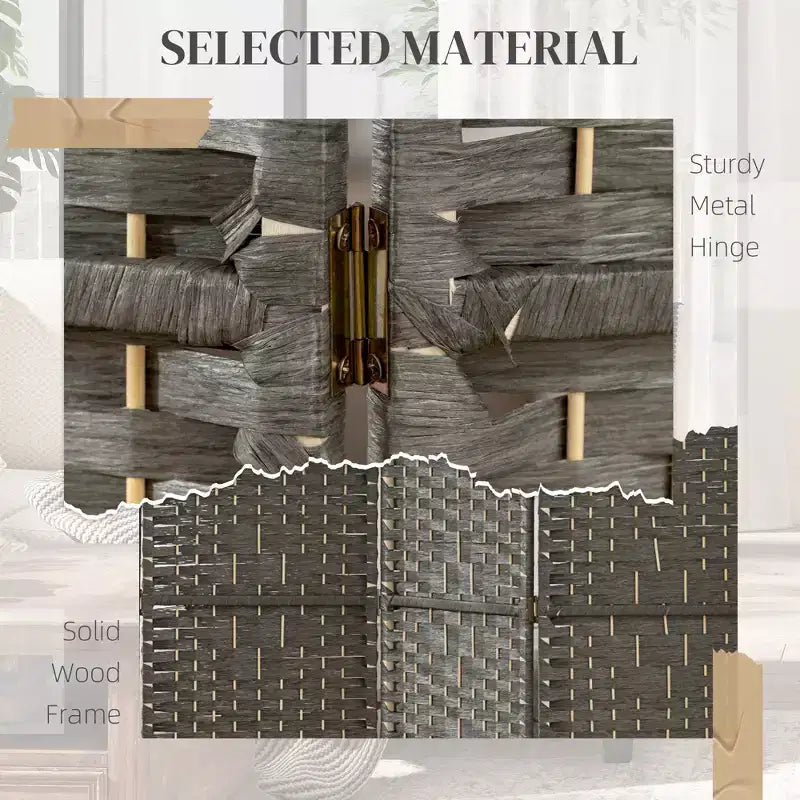 8-Panel Folding Room Divider with Woven Fiber Panels