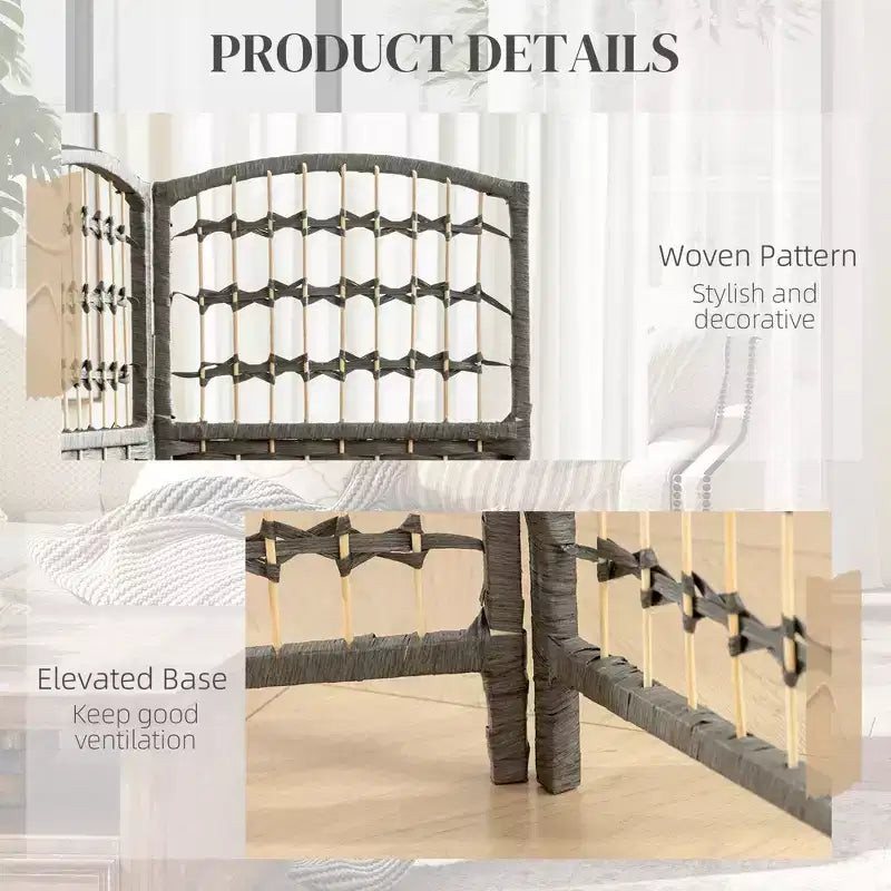 8-Panel Folding Room Divider with Woven Fiber Panels