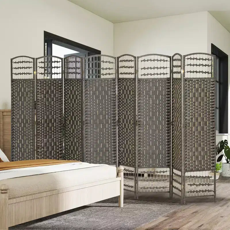 8-Panel Folding Room Divider with Woven Fiber Panels