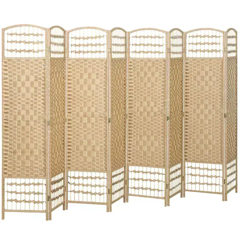 8-Panel Folding Room Divider with Woven Fiber Panels
