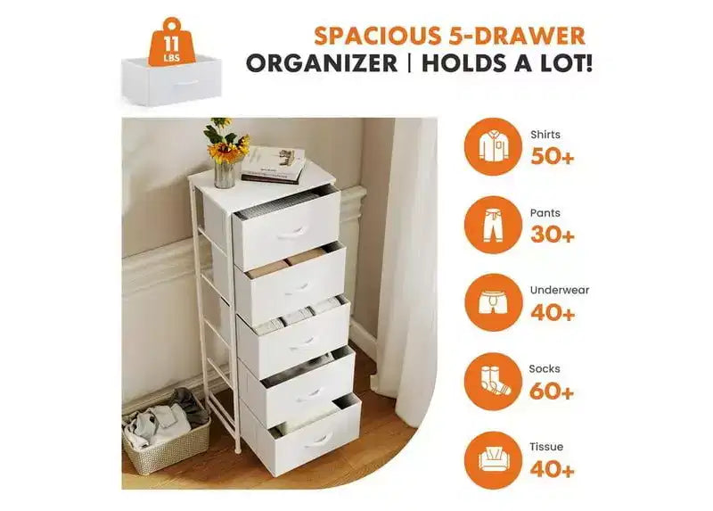 5-Drawer Fabric Dresser with Metal Frame and Wooden Top