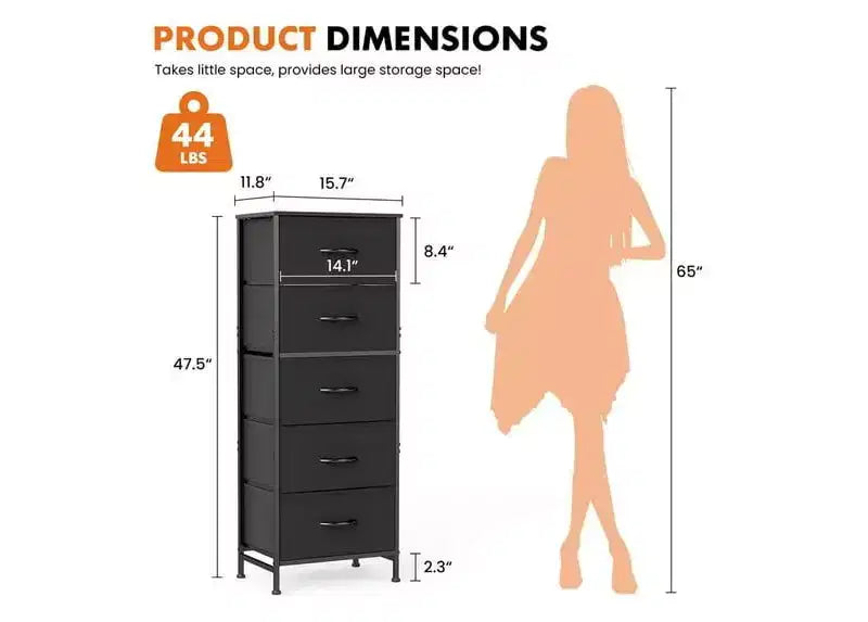 5-Drawer Fabric Dresser with Metal Frame and Wooden Top