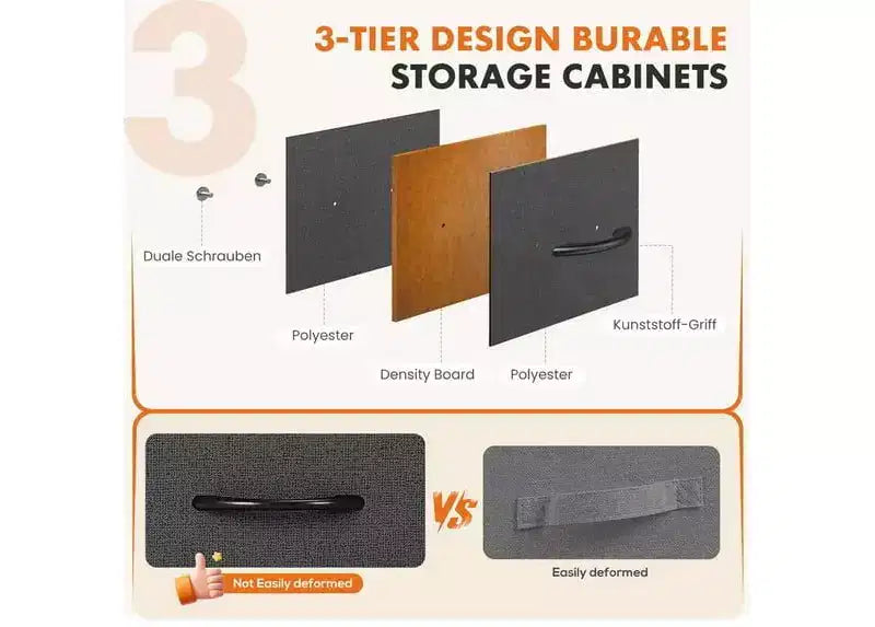 5-Drawer Fabric Dresser with Metal Frame and Wooden Top