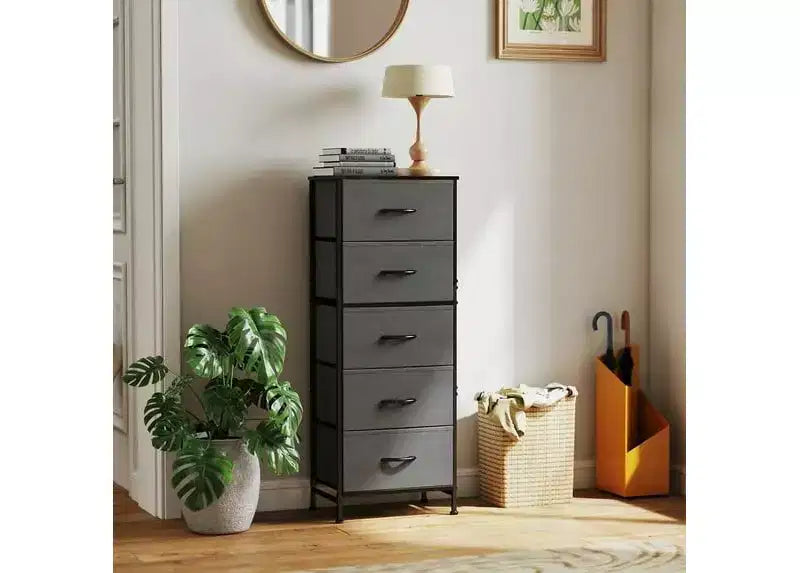 5-Drawer Fabric Dresser with Metal Frame and Wooden Top