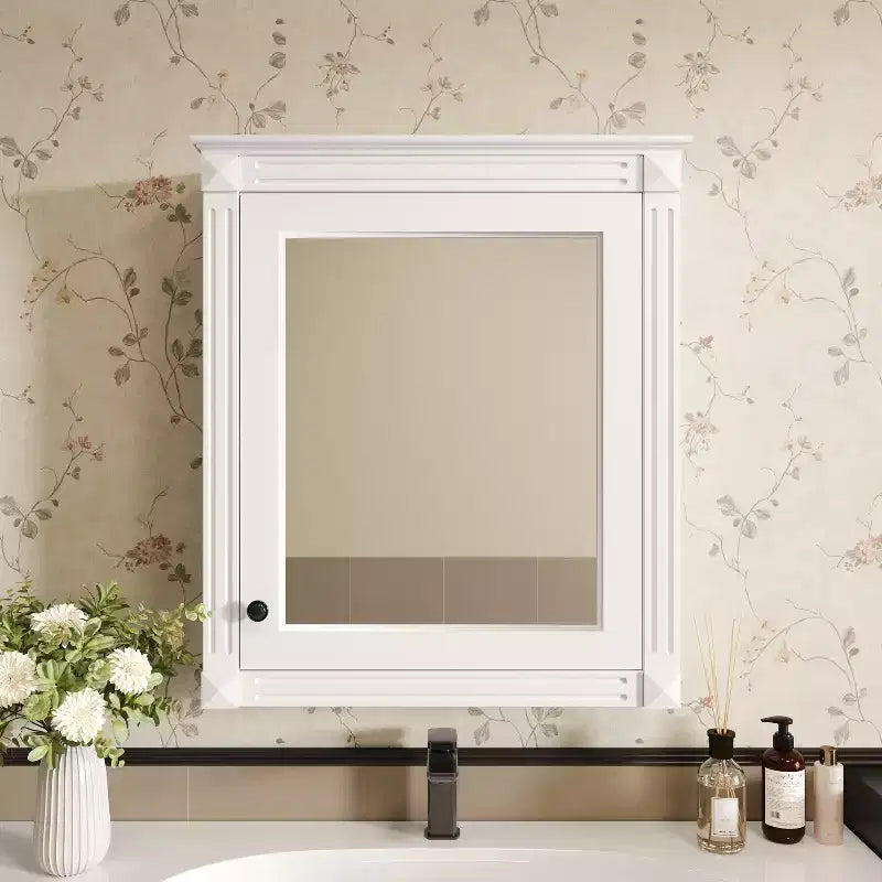 27 Inch Wall Mounted Bathroom Mirror Cabinet with Adjustable Shelf, White
