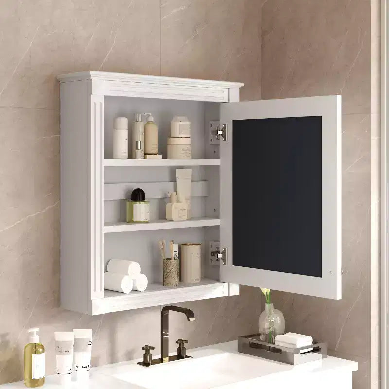 27 Inch Wall Mounted Bathroom Mirror Cabinet with Adjustable Shelf, White