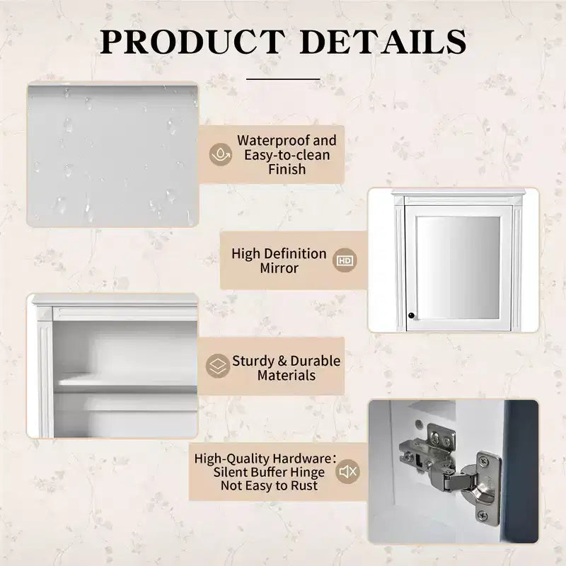 27 Inch Wall Mounted Bathroom Mirror Cabinet with Adjustable Shelf, White