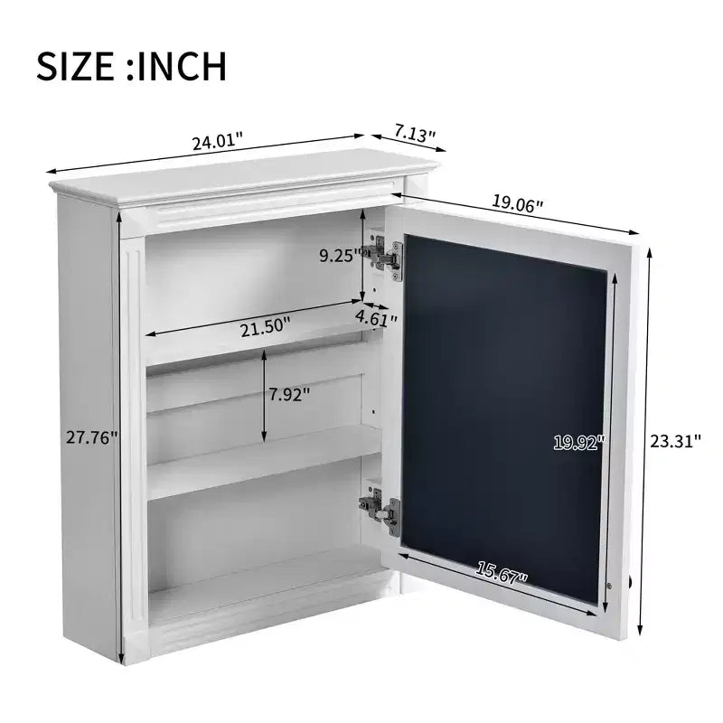 27 Inch Wall Mounted Bathroom Mirror Cabinet with Adjustable Shelf, White