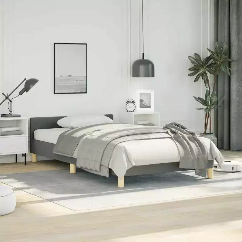 Twin XL Platform Bed Frame – Dark Grey Upholstered, No Headboard
