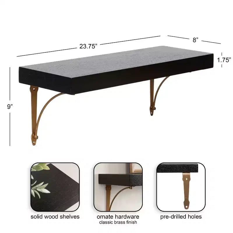 Floating Shelf Set, Black, 2-Piece, 24 Inch