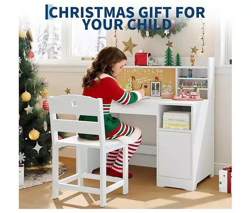 Kids Study Desk and Chair Set with Storage and Tiltable Desktop