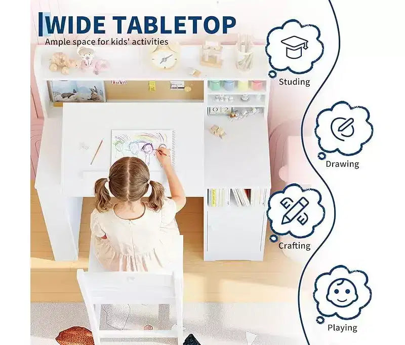 Kids Study Desk and Chair Set with Storage and Tiltable Desktop