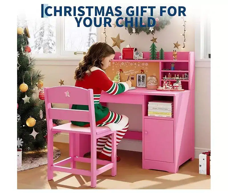 Kids Study Desk and Chair Set with Storage and Tiltable Desktop