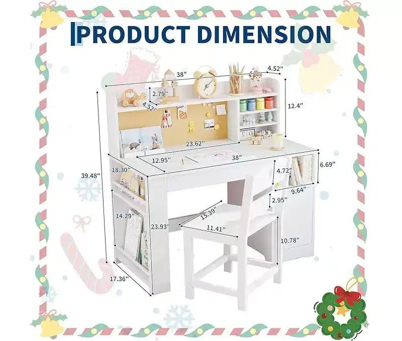 Kids Study Desk and Chair Set with Storage and Tiltable Desktop