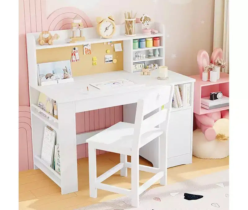 Kids Study Desk and Chair Set with Storage and Tiltable Desktop