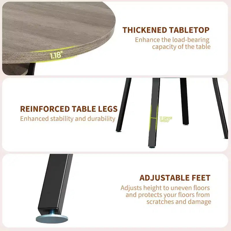 47-Inch Round Dining Table with Storage Shelf and Metal Legs